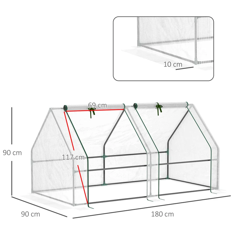 Mini serre de jardin tunnel 180 x 90 x 90 cm protection anti uv montage facile style contemporain en polyéthylène blanc 21_0004082
