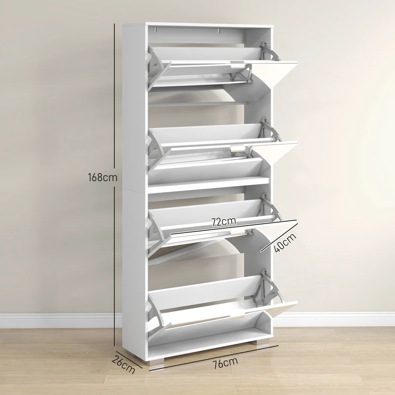 Meuble à chaussures d'entrée étroit 76 x 26 x 168 cm rangement modulable miroir moderne en panneau de particules blanc 21_0002717