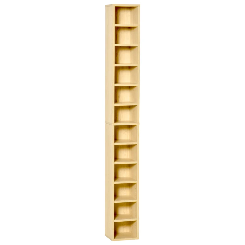 Meuble colonne rangement cd/dvd 21 x 20 x 175 cm gain d'espace fixation murale anti-basculement moderne en MDF beige 21_0001693