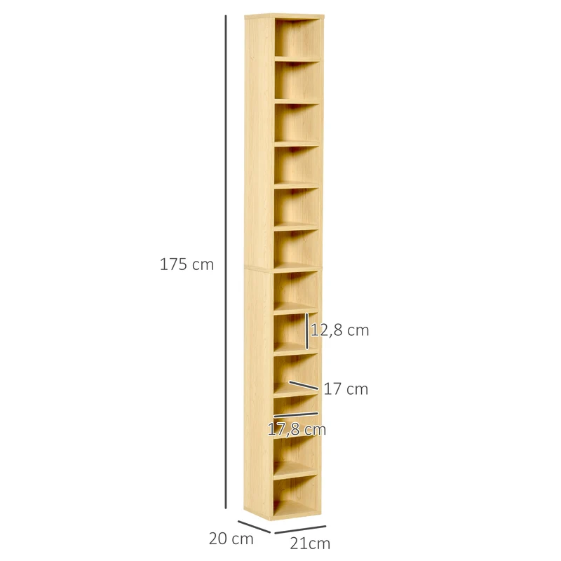 Meuble colonne rangement cd/dvd 21 x 20 x 175 cm gain d'espace fixation murale anti-basculement moderne en MDF beige 21_0001693