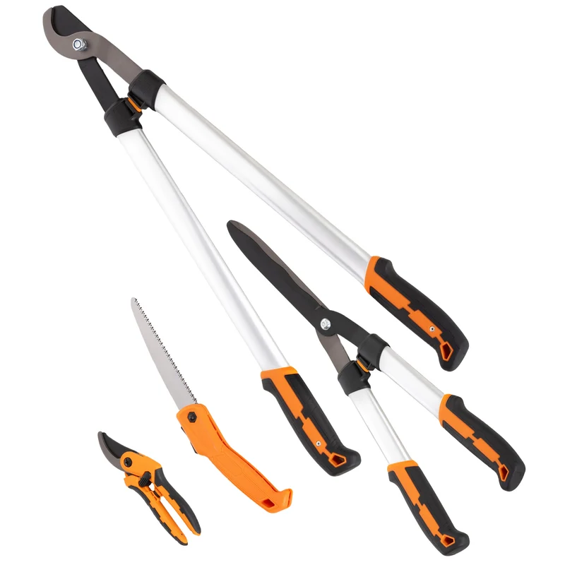 Lot de 4 outils de jardin taille branches 63 x 18 x 4.5 cm lames anticorrosion poignées légères épuré en aluminium argent 21_0005672