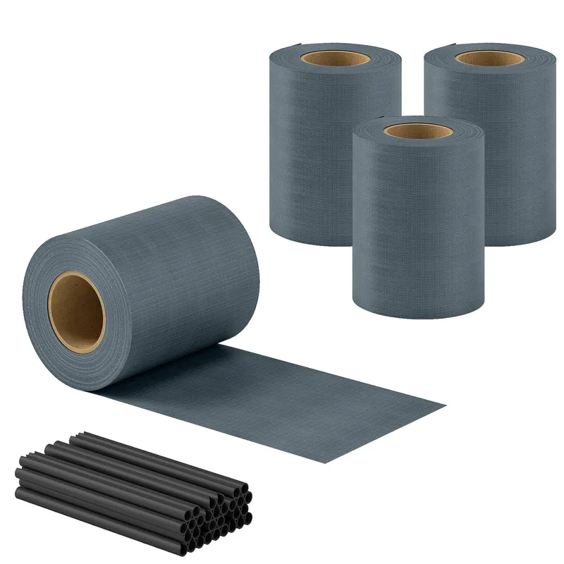 Lot de 4 brise-vue rouleau occultant pour terrasse jardin 14000 x 19 cm anti-vent anti-UV moderne épuré en PVC gris 21_0005707