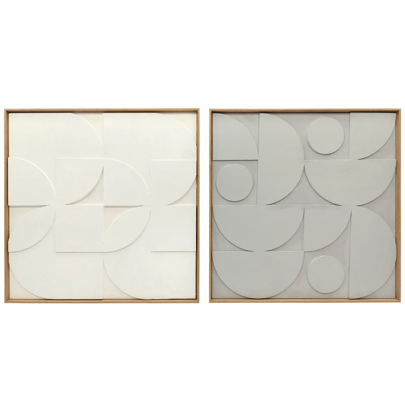Lot de 2 tableaux muraux géométriques 3D 80 x 80 x 3,5 cm effet relief moderne salon chambre entrée cosy en MDF blanc 21_0003710