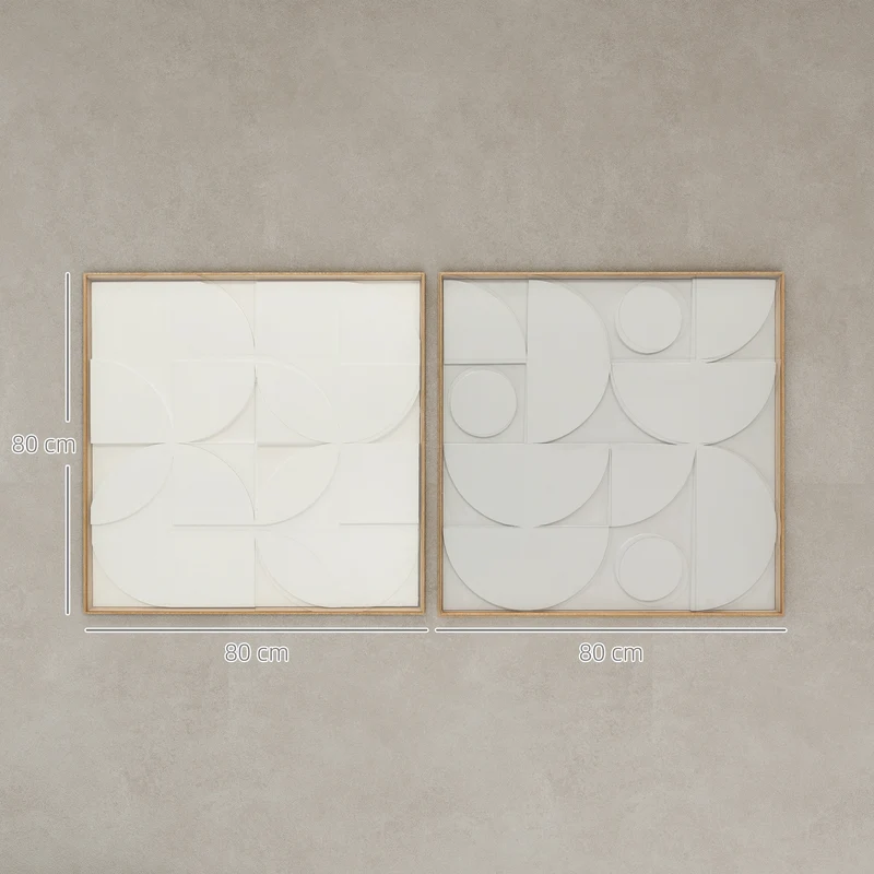 Lot de 2 tableaux muraux géométriques 3D 80 x 80 x 3,5 cm effet relief moderne salon chambre entrée cosy en MDF blanc 21_0003710