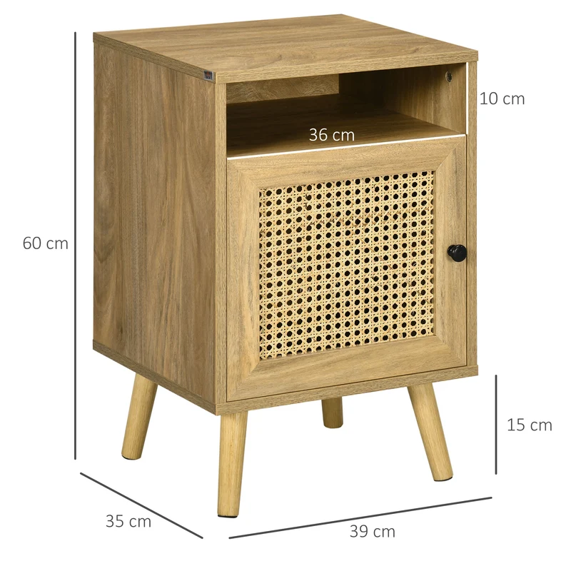 Lot de 2 table de chevet 39 x 35 x 60 cm rangement pratique pieds effilés vintage ambiance cosy chic en rotin naturel 21_0001532