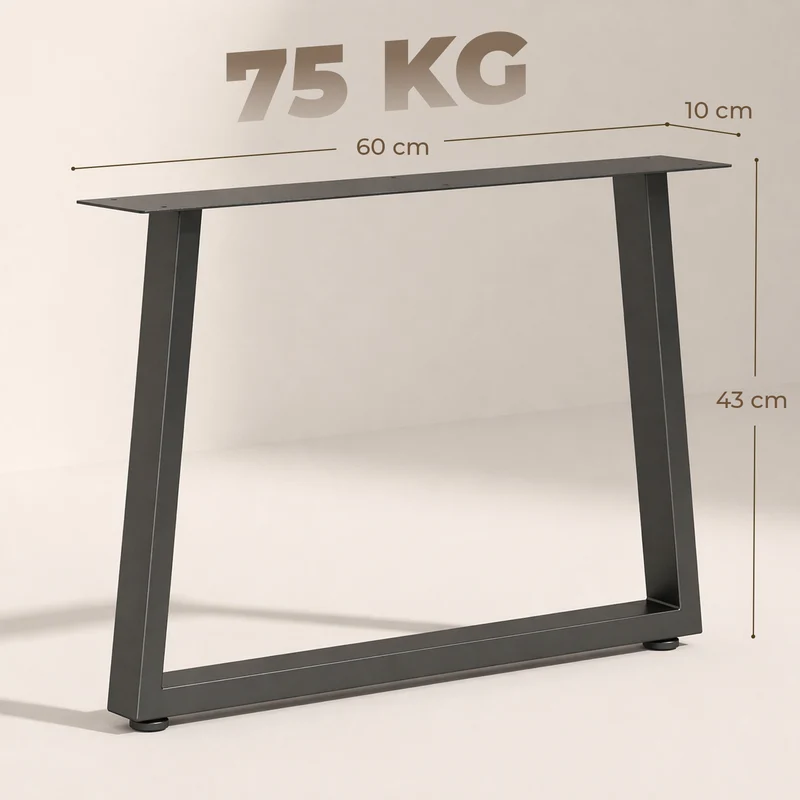 Lot de 2 pieds de table trapézoïdes bureau 60 x 10 x 43 cm stabilité réglable antidérapant industriel en acier noir 21_0007153