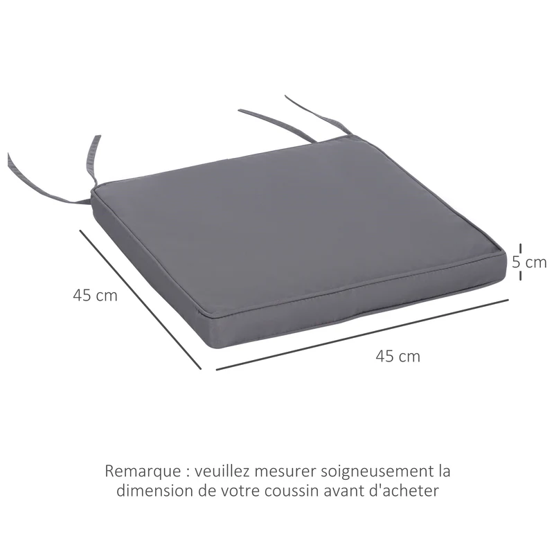 Lot de 2 coussins de chaise de jardin 45 x 45 x 5 cm mousse haute densité déhoussable moderne en polyester gris foncé 21_0004637