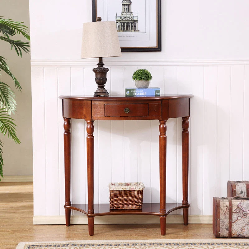 Traditional French Semi-Circular Design Solid Wood MDF Console Table 1-Drawer For Living Room & Entryway