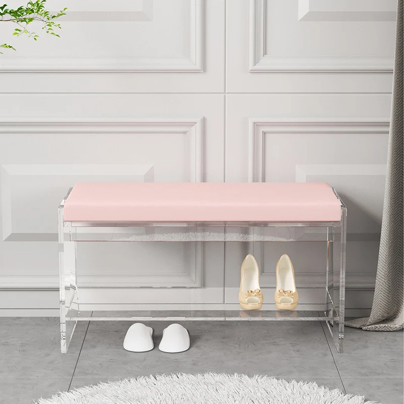 Modern Minimalist Rectangular Faux Leather Acrylic Sponge Footstool For Living Room