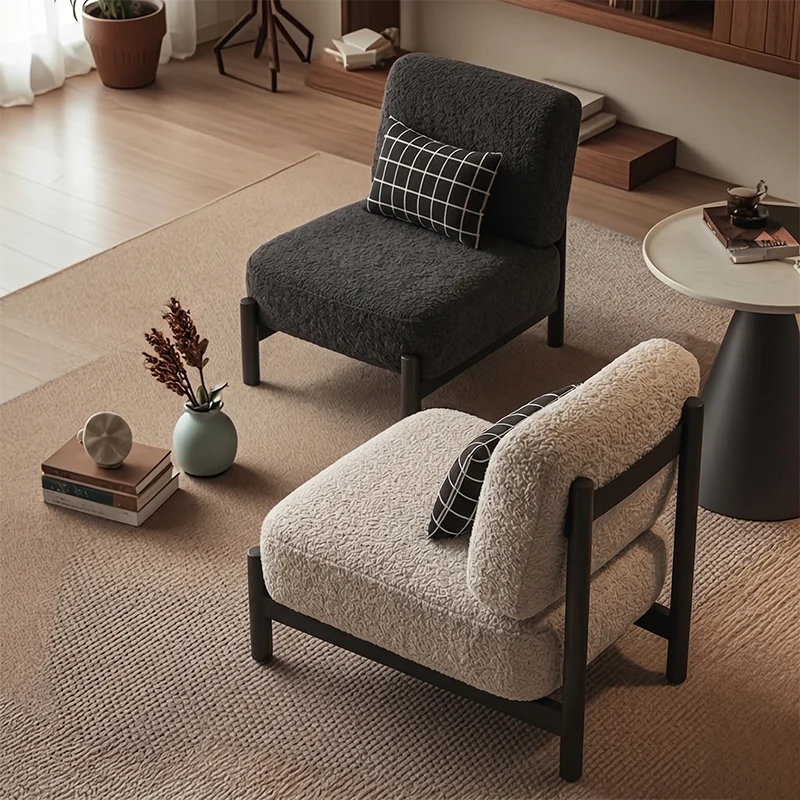 Traditional French Sherpa Fabric Metal Cylindrical Square Accent Chair With Backrest For Living Room