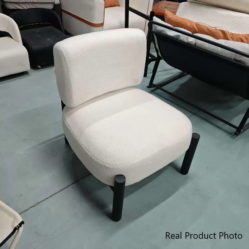 Traditional French Sherpa Fabric Metal Cylindrical Square Accent Chair With Backrest For Living Room