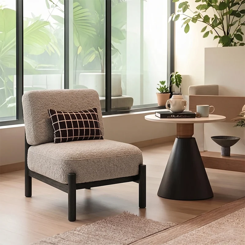 Traditional French Sherpa Fabric Metal Cylindrical Square Accent Chair With Backrest For Living Room