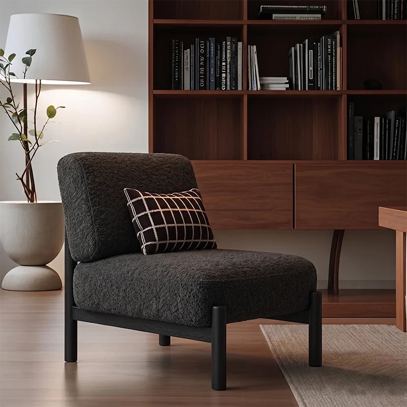 Traditional French Sherpa Fabric Metal Cylindrical Square Accent Chair With Backrest For Living Room