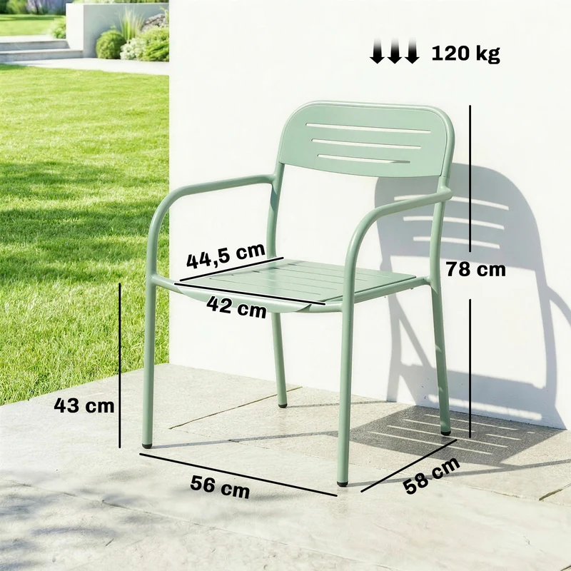 Lot de 2 chaises de jardin empilables 56 x 58 x 78 cm antirouille revêtement poudre dossier courbé moderne en métal vert 21_0005713