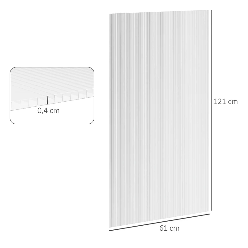 Lot de 14 panneaux polycarbonate serre auvent 121 x 61 x 0.4 cm isolation anti uv moderne en polycarbonate transparent 21_0004372