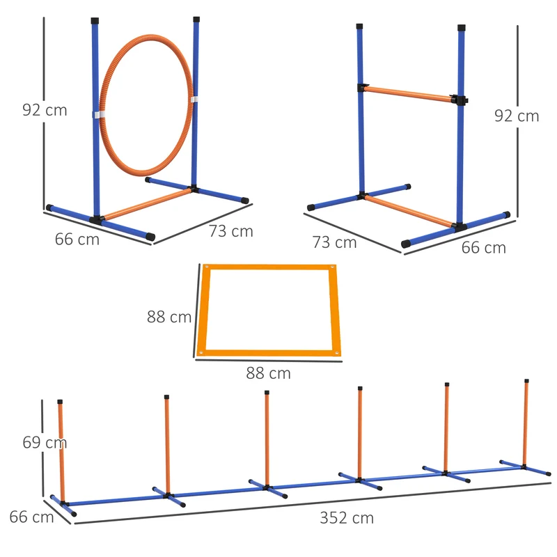 Kit d'agilité pour chien 4 pièces jardin 352 x 66 x 69 cm réglable léger dressage design moderne en plastique orange 21_0007520
