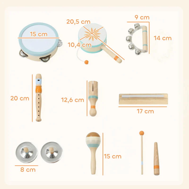 Instruments de musique pour enfants 20,5 x 10,4 x 4,8 cm ensemble 10 pièces de jeu rythme scandinave en bois marron 21_0000699