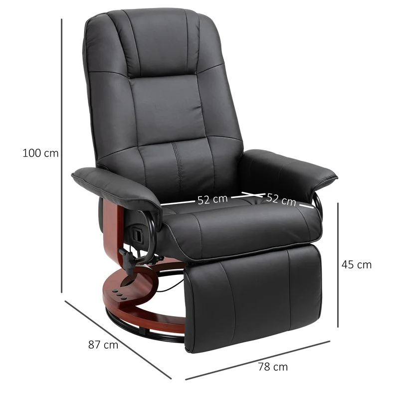 Fauteuil relax inclinable salon 78 x 87 x 100 cm repose-pieds réglable pivotant 360° contemporain en polyuréthane noir 21_0001738