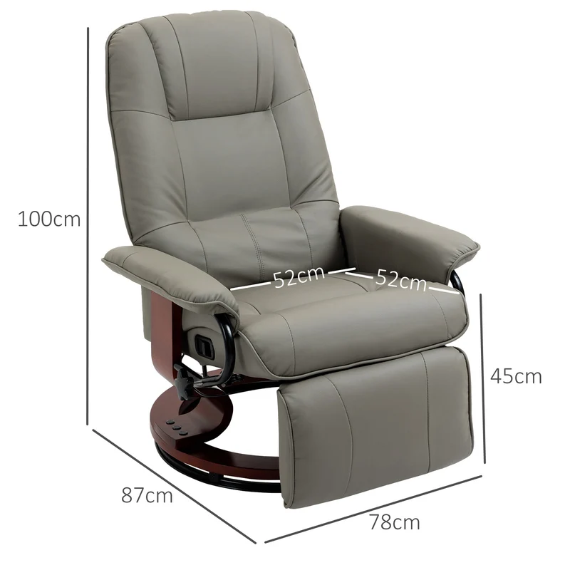 Fauteuil relax inclinable pivotant repose-pieds réglable 78 x 87 x 100 cm confort mousse design contemporain en PU gris 21_0001741