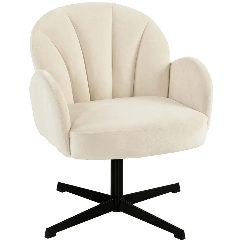 Fauteuil pivotant d'appoint coquille 64.5 x 68 x 80 cm assise 11cm ressorts dossier incurvé 360° design en velours beige 21_0003661