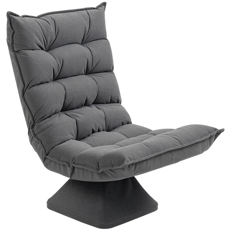 Fauteuil de sol pivotant 62 x 70 x 95 cm dossier réglable garnissage mousse capitonné moderne en velours microfibre gris 21_0003078