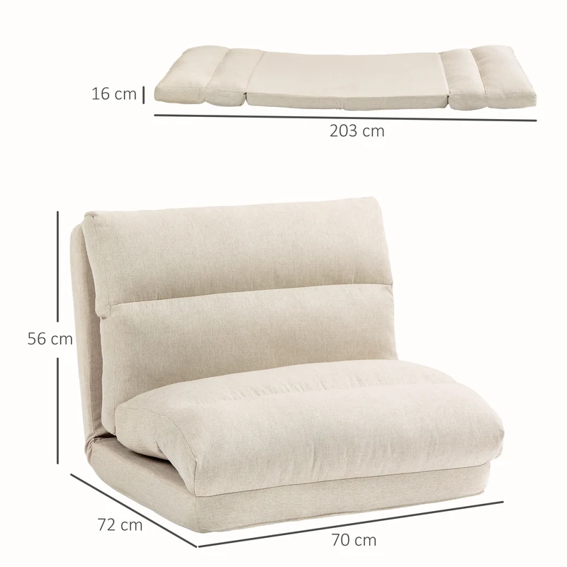Fauteuil de sol convertible 70 x 72 x 56 cm dossier réglable 5 positions lit de sol gain de place moderne en tissu beige 21_0003175