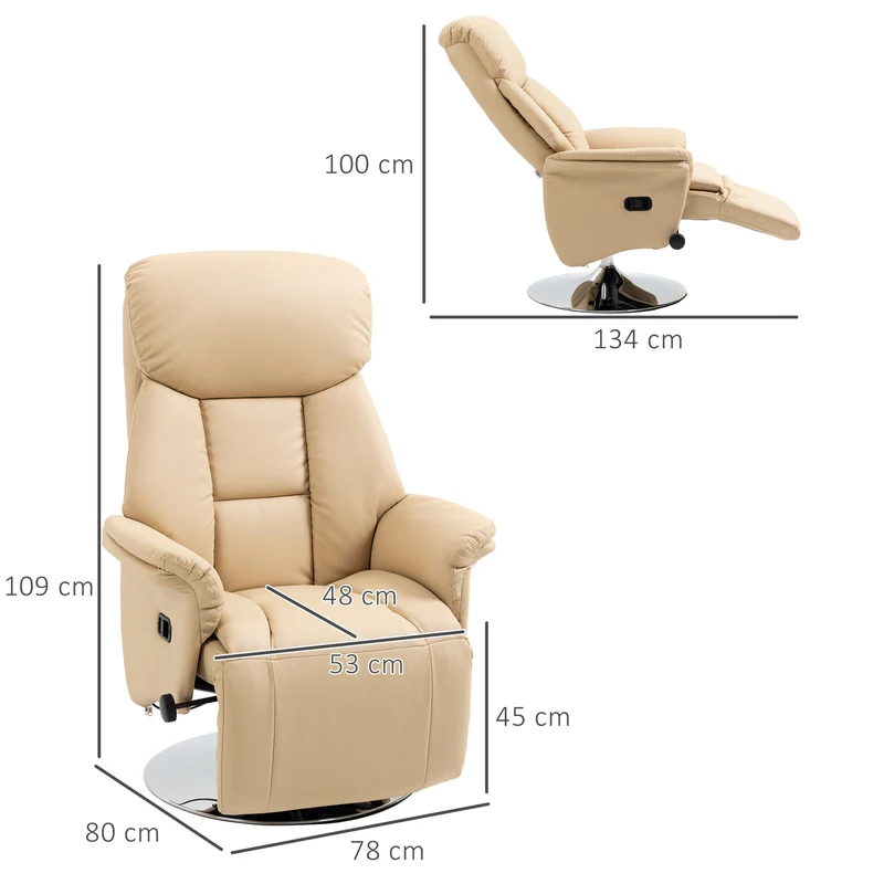 Fauteuil de relaxation pivotant 78 x 80 x 109 cm inclinable 130° repose-pieds réglable moderne en polyuréthane beige 21_0003147
