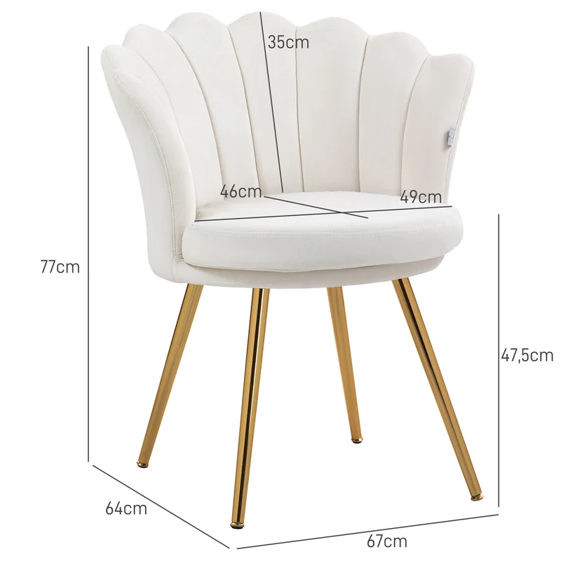 Fauteuil coquillage coiffeuse 67 x 64 x 77 cm assise moelleuse pieds effilés style classique tendance en velours crème 21_0003020