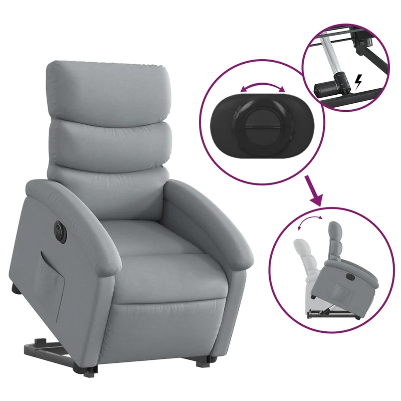 Fauteuil relax TV fonction de levage électrique très confortaben tissu gris clair DEC028318