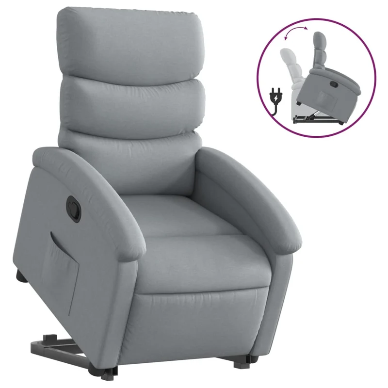 Fauteuil relax TV rembourrage confortable fonction de levage électrique en tissu gris clair DEC027901
