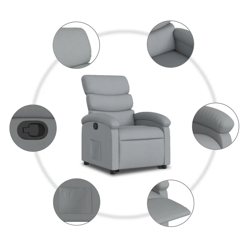 Fauteuil relax TV rembourrage confortable fonction de levage électrique en tissu gris clair DEC027901