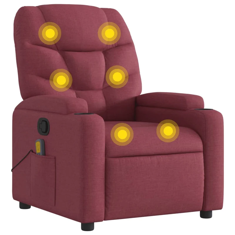 Fauteuil de relaxation TV fonction massage inclinable 6 points de massage en tissu rouge bordeaux DEC027091