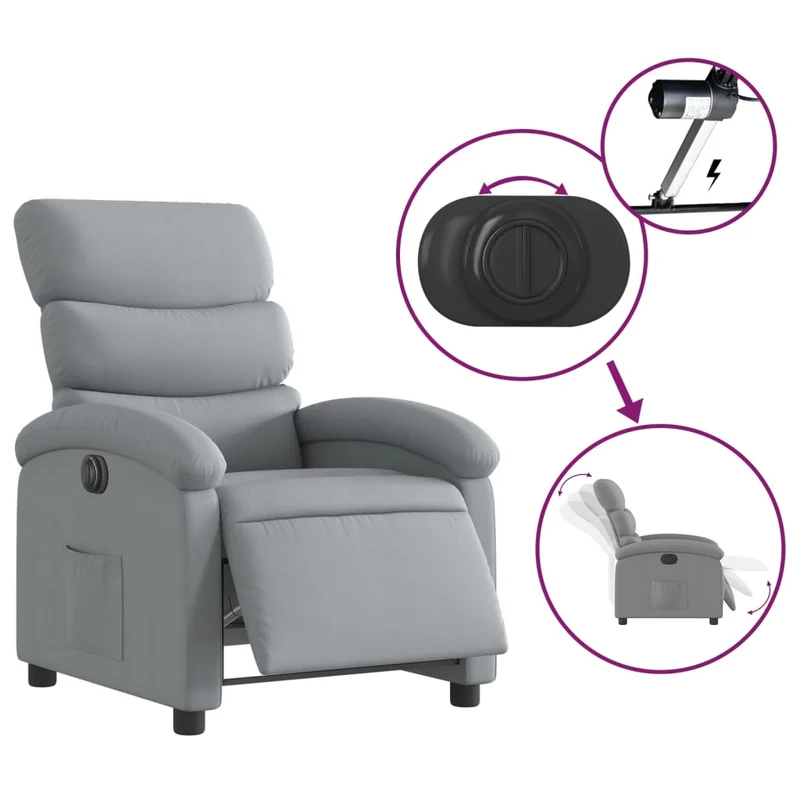 Fauteuil relax TV fonction d'inclinaison électrique très confortable en tissu gris clair DEC028324