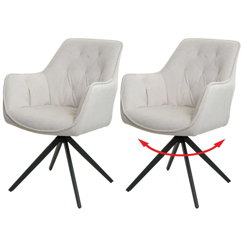 Lot de 2 chaises de salle à manger pivotant avec accoudoir siège rotatif cadre métal et tissu crème-beige 04_0007374