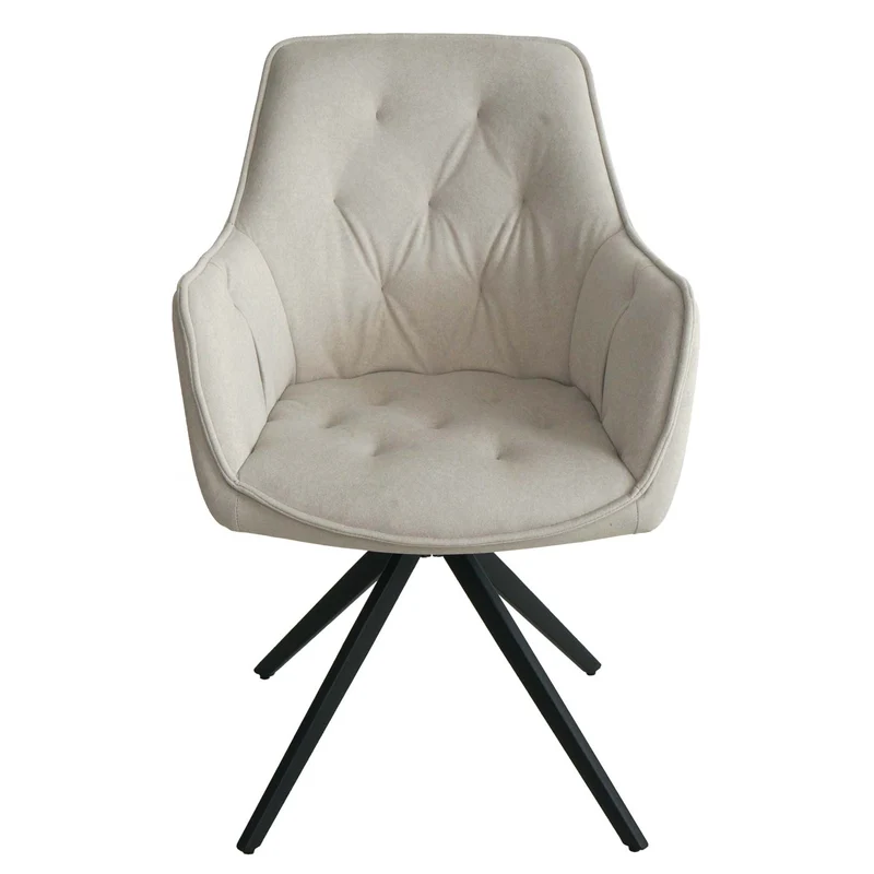 Lot de 2 chaises de salle à manger pivotant avec accoudoir siège rotatif cadre métal et tissu crème-beige 04_0007374