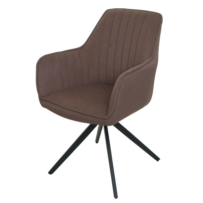 Lot de 2 chaises de salle à manger pivotant avec accoudoir forme arrondie avec coutures décoratives cadre métal et tissu marron 04_0007372
