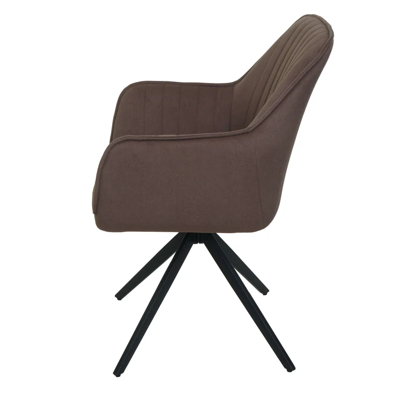 Lot de 2 chaises de salle à manger pivotant avec accoudoir forme arrondie avec coutures décoratives cadre métal et tissu marron 04_0007372