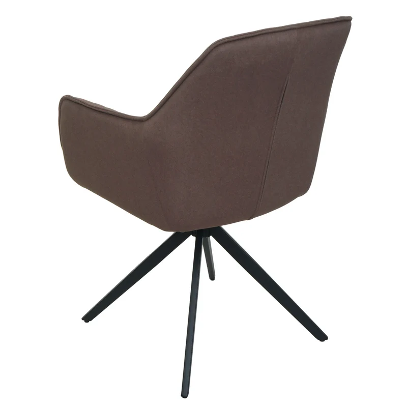 Lot de 2 chaises de salle à manger pivotant avec accoudoir forme arrondie avec coutures décoratives cadre métal et tissu marron 04_0007372