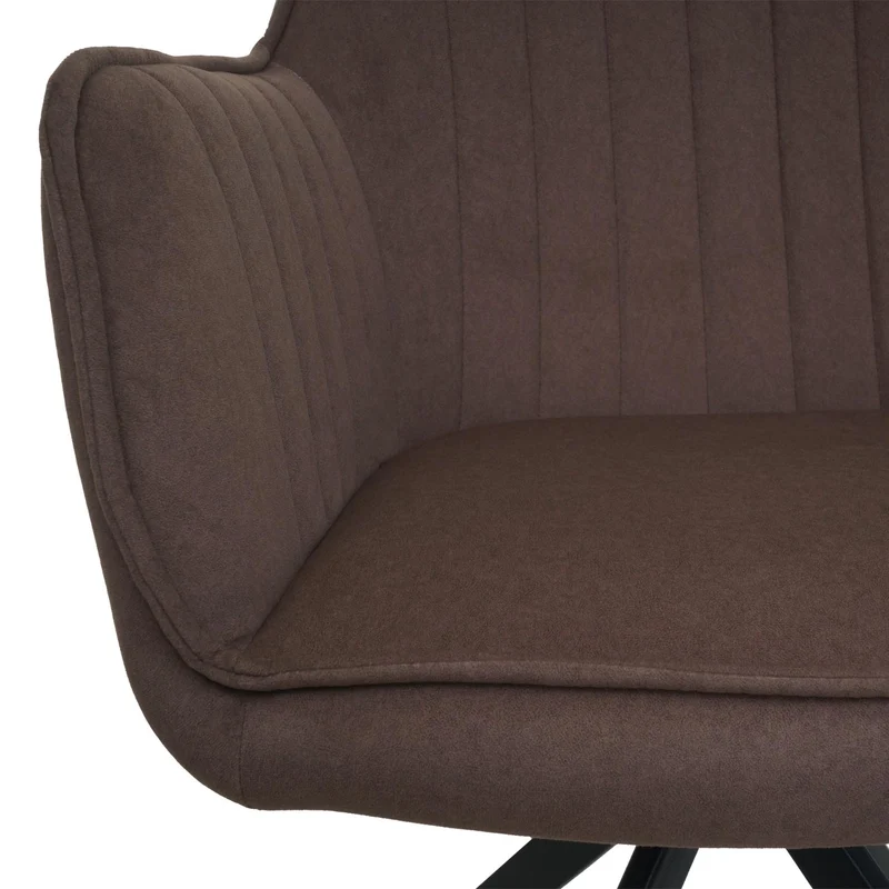 Lot de 2 chaises de salle à manger pivotant avec accoudoir forme arrondie avec coutures décoratives cadre métal et tissu marron 04_0007372