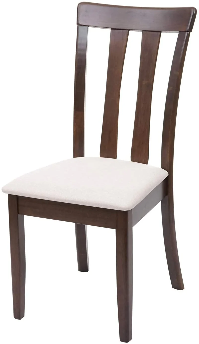 Lot de 6 chaises de salle à manger en bois massif marron foncé et assise en tissu crème CDS04664