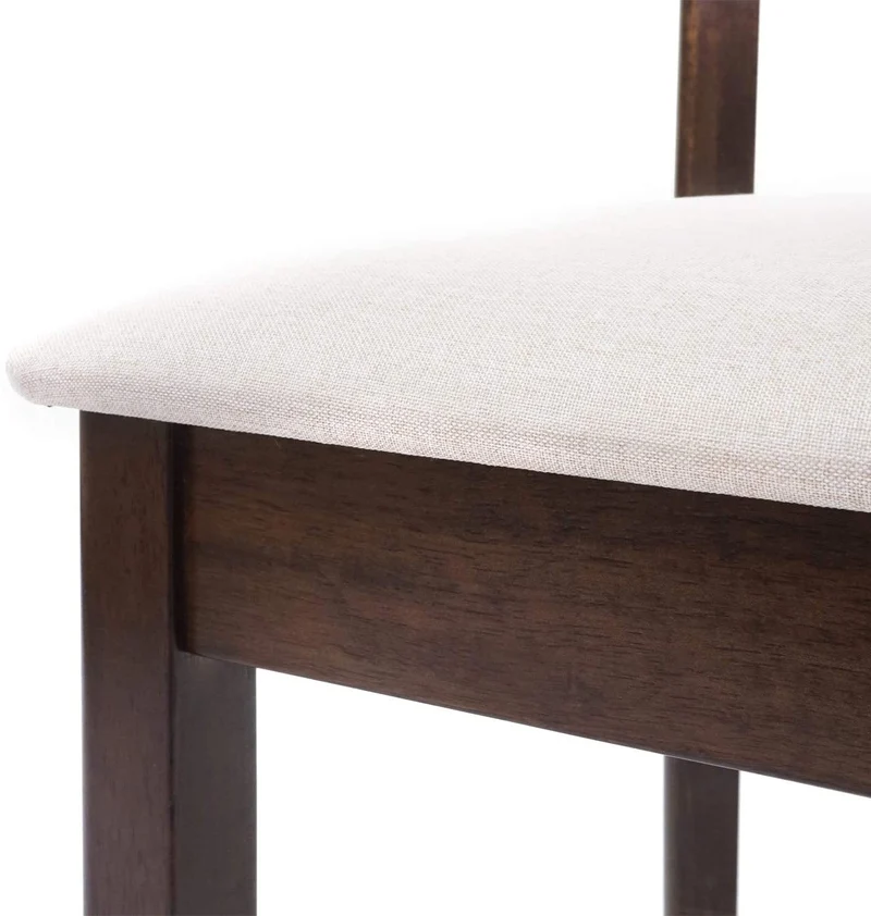 Lot de 6 chaises de salle à manger en bois massif marron foncé et assise en tissu crème CDS04664