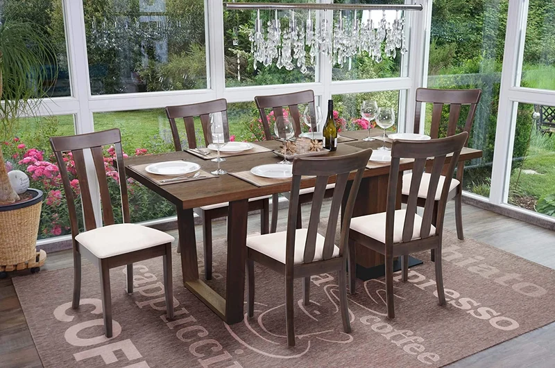 Lot de 6 chaises de salle à manger en bois massif marron foncé et assise en tissu crème CDS04664