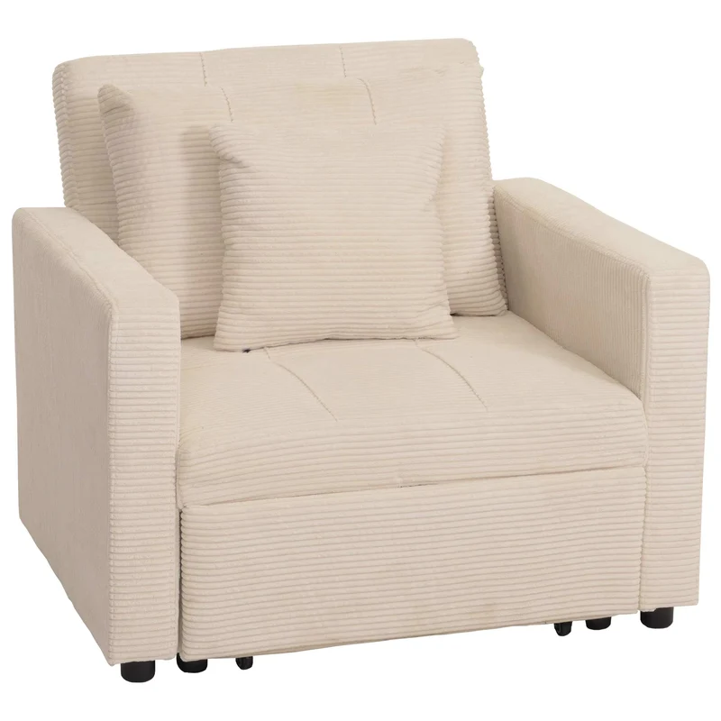 Fauteuil-lit lit d'appoint relaxation dossier réglable surface de couchage 197x100 cm tissu velours côtelé crème-beige 04_0006252
