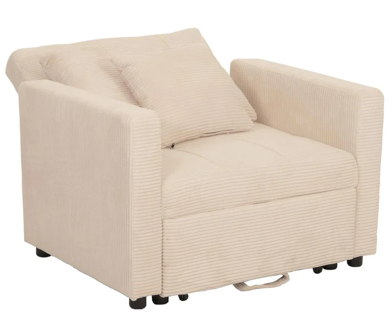 Fauteuil-lit lit d'appoint relaxation dossier réglable surface de couchage 197x100 cm tissu velours côtelé crème-beige 04_0006252
