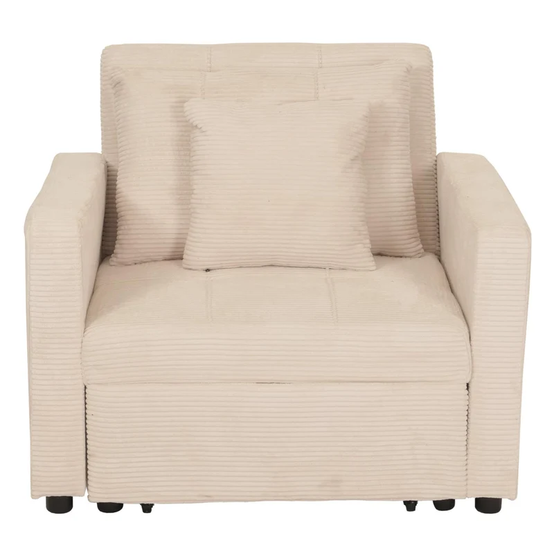 Fauteuil-lit lit d'appoint relaxation dossier réglable surface de couchage 197x100 cm tissu velours côtelé crème-beige 04_0006252