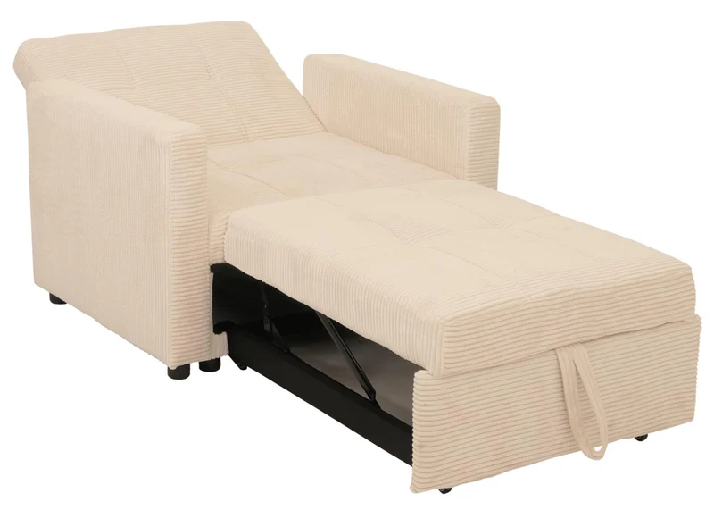 Fauteuil-lit lit d'appoint relaxation dossier réglable surface de couchage 197x100 cm tissu velours côtelé crème-beige 04_0006252