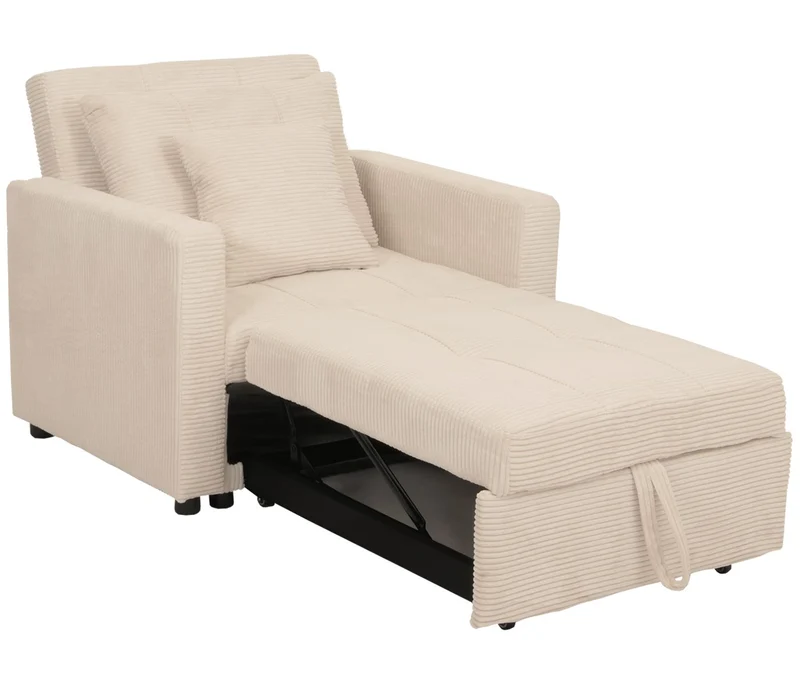 Fauteuil-lit lit d'appoint relaxation dossier réglable surface de couchage 197x100 cm tissu velours côtelé crème-beige 04_0006252