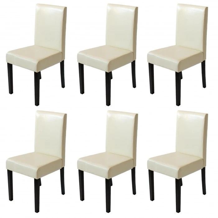 Lot de 6 chaises de salle à manger synthétique crème pieds foncés CDS04242