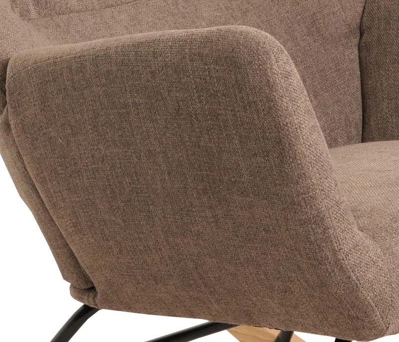 Fauteuil à bascule chaise de relaxation avec accoudoirs en bois métal et tissu marron 04_0006908