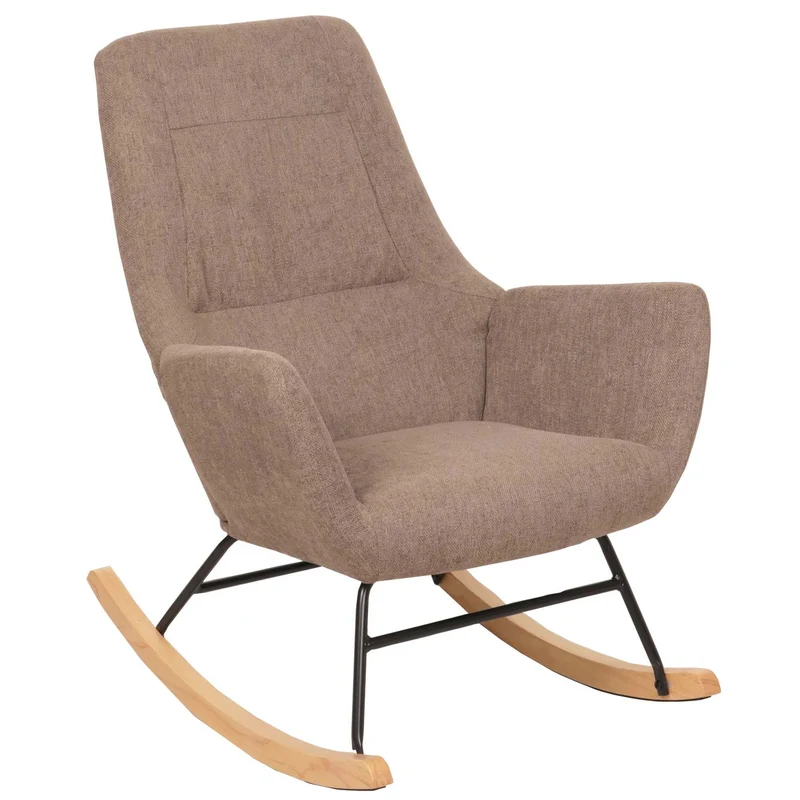 Fauteuil à bascule chaise de relaxation avec accoudoirs en bois métal et tissu marron 04_0006908